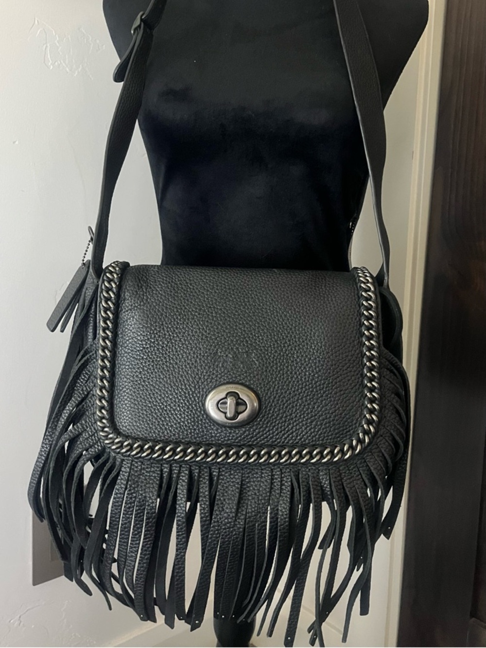 Coach Dakota Fringe Flap Crossbody Bag Black Whiplash  EUC
